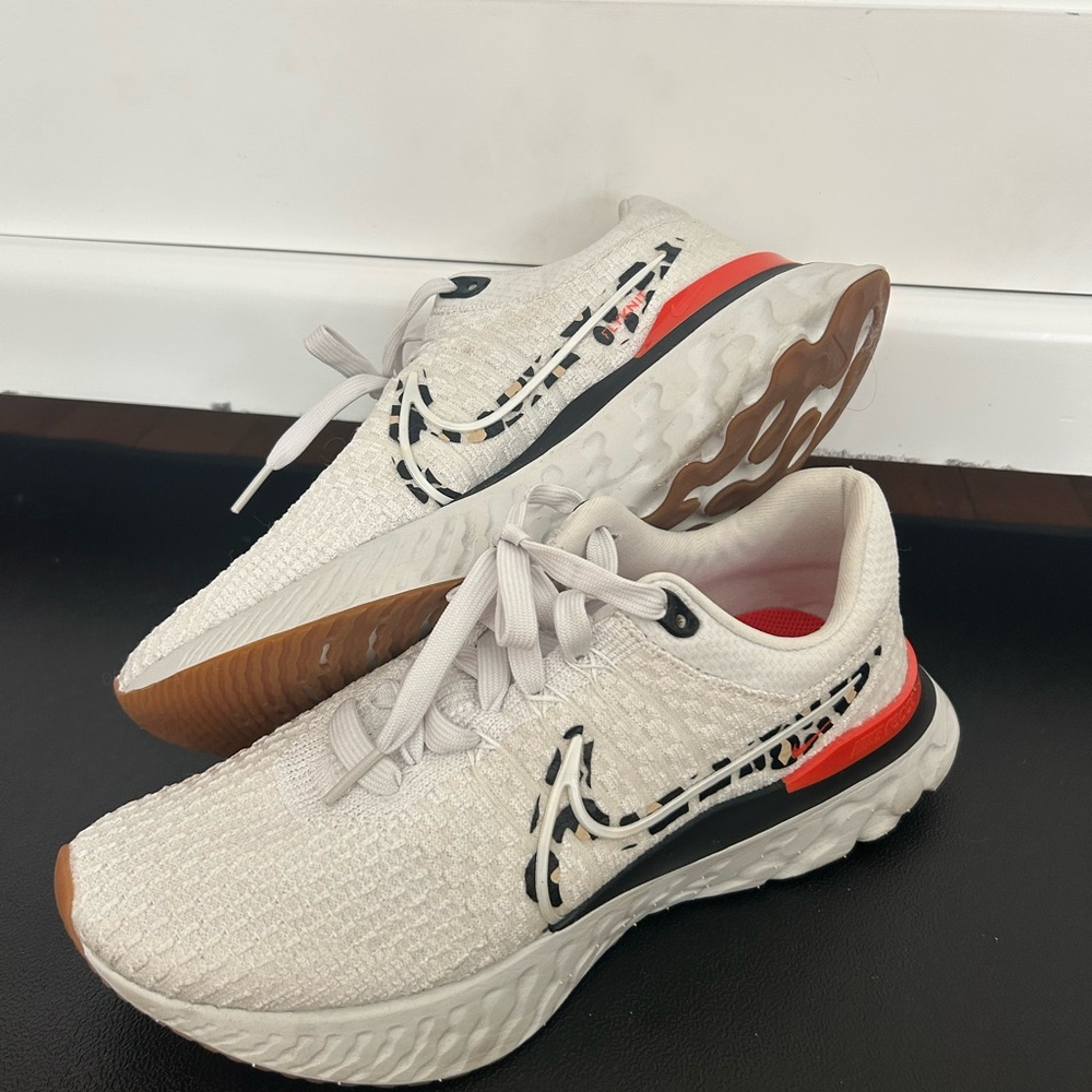 Nike React Infinity Women's Sneakers - White $ Black with Red & Leopard Accents